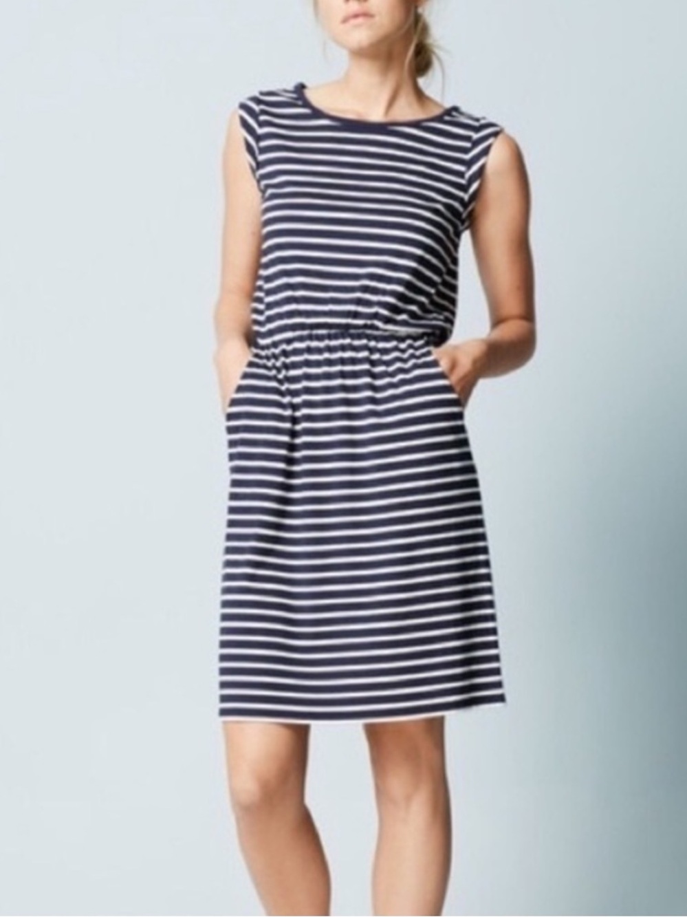 Boden Amelie Striped Jersey Dress Navy White JO326 Nautical Size 8R Preppy